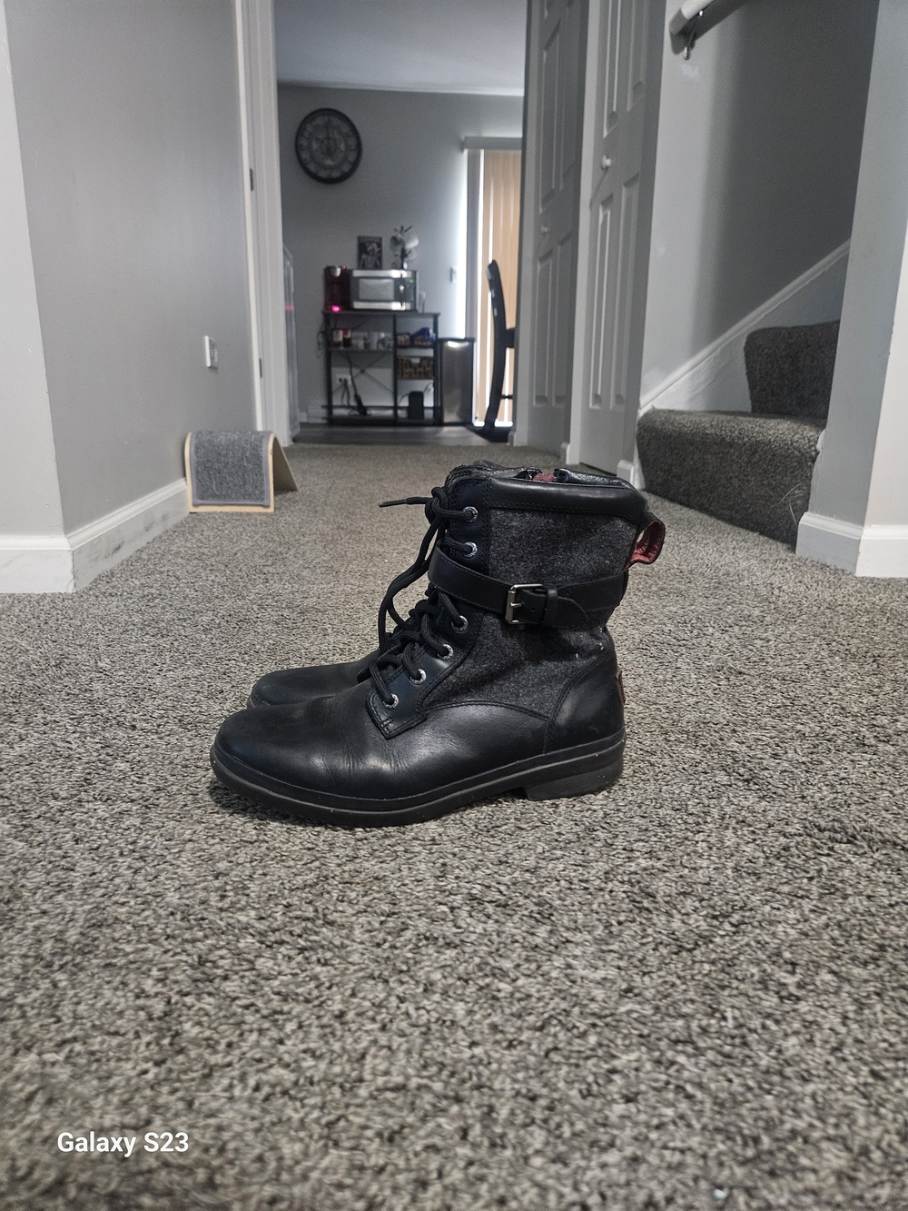 Women's Black Combat Moto Boots with Buckle